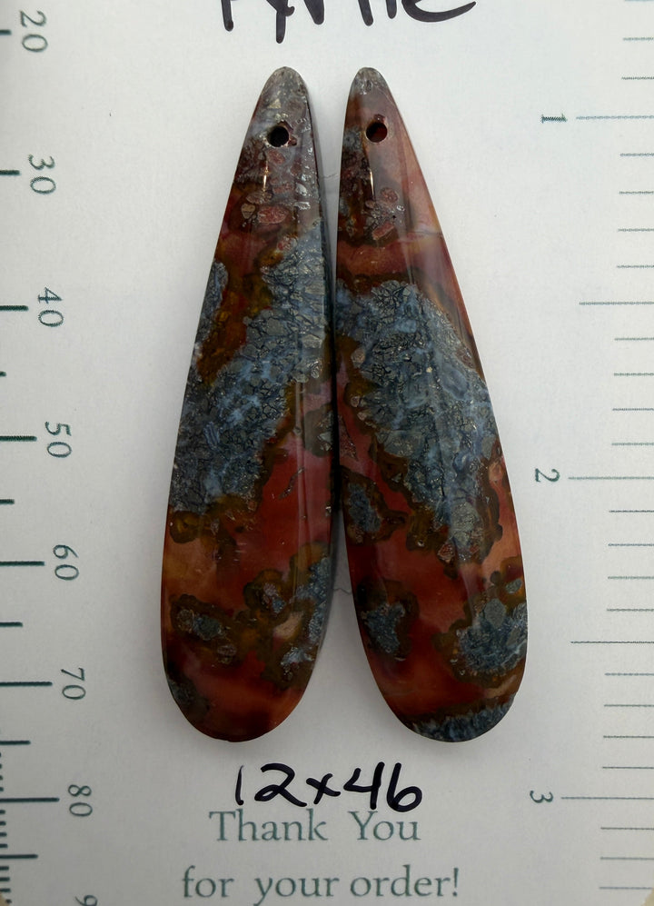 Red Marcasite Pyrite Matching Earring Slab Bead Pair