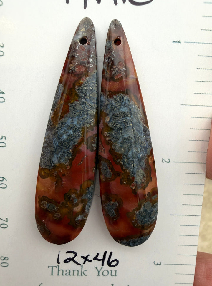 Red Marcasite Pyrite Matching Earring Slab Bead Pair