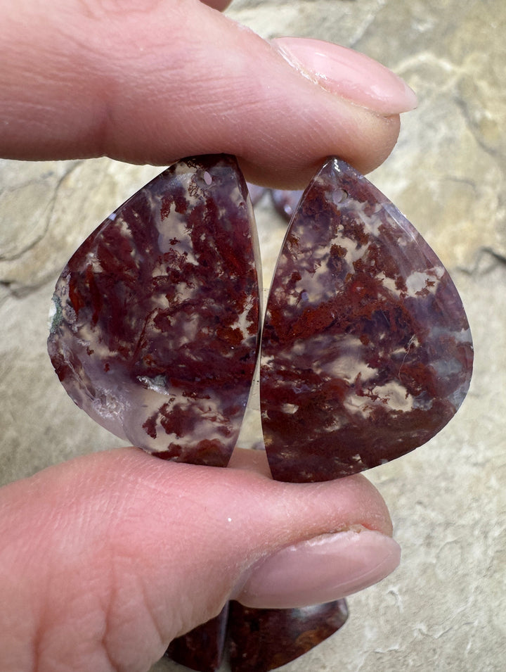 Red Montana Moss Agate Earring Slab Bead Pair Select