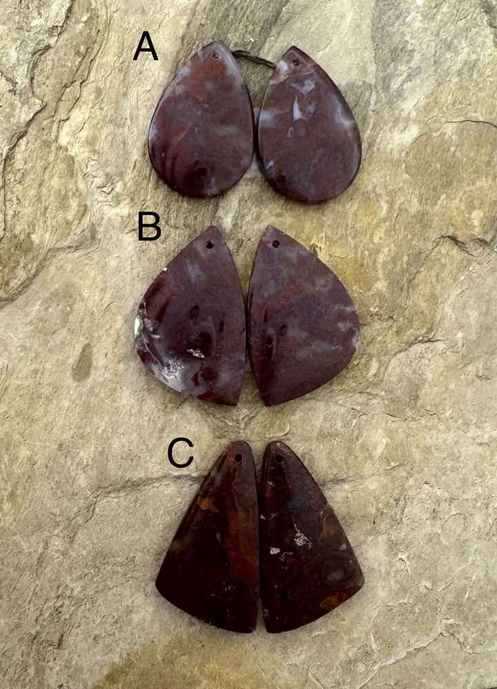 Red Montana Moss Agate Earring Slab Bead Pair Select