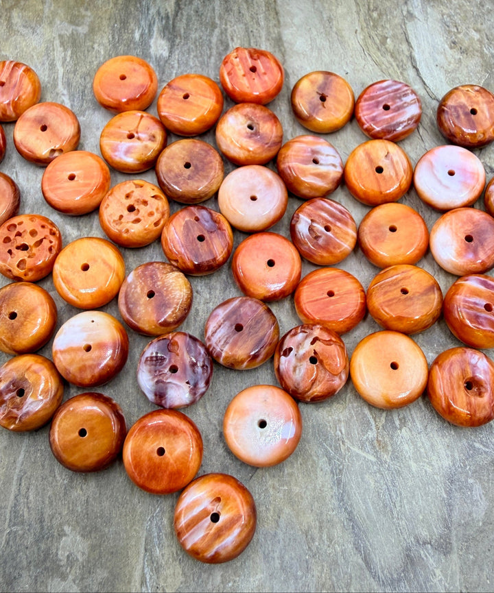 Red/Orange Spiny Oyster 10mm Wheel Beads 43 Loose Beads