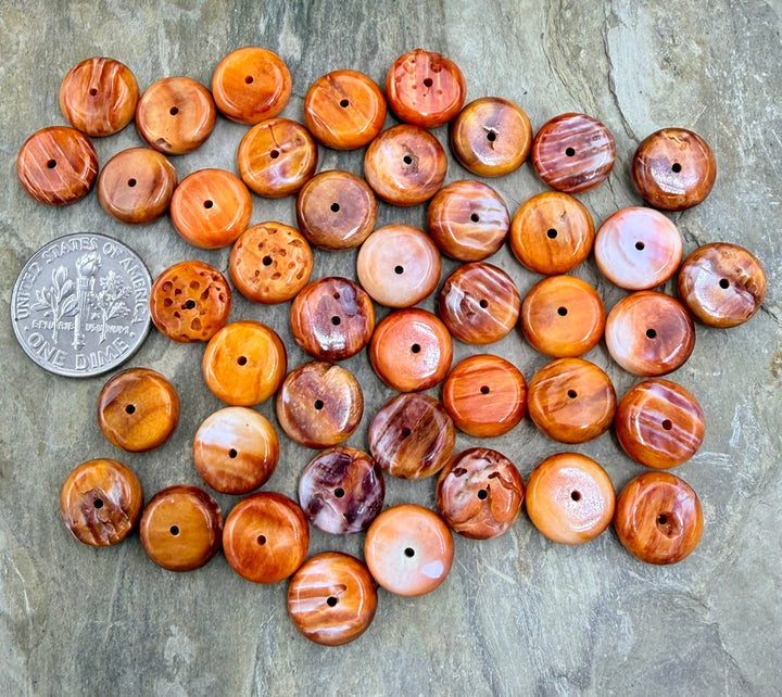 Red/Orange Spiny Oyster 10mm Wheel Beads 43 Loose Beads