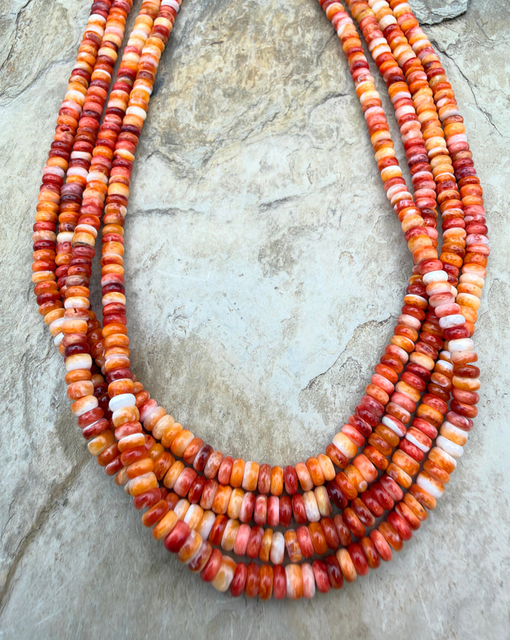 Red/Orange Spiny Oyster 4mm Rondelle Beads One 16 Inch
