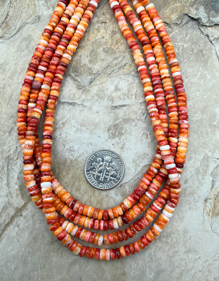 Red/Orange Spiny Oyster 4mm Rondelle Beads One 16 Inch