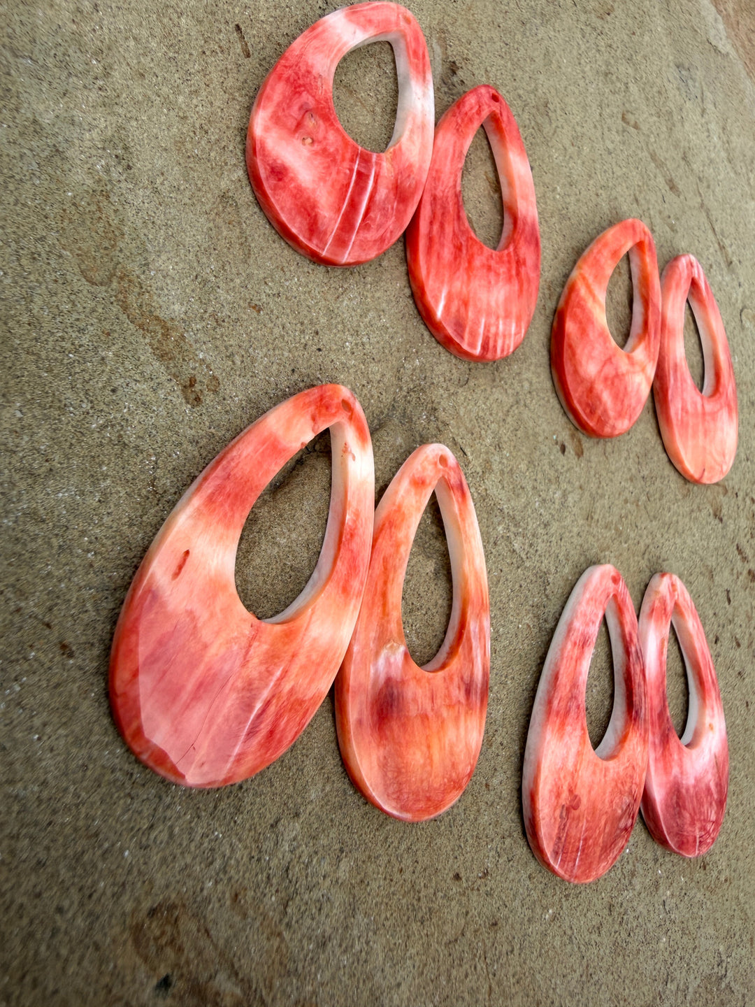 Red/Orange Spiny Oyster Earring Slab Bead Pair 25x45mm