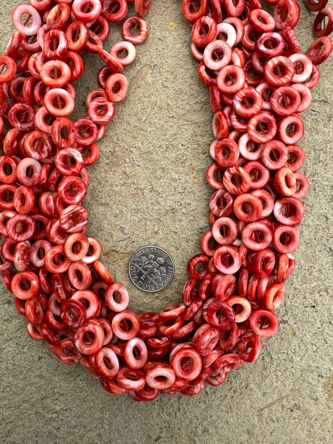 Red/Rust Spiny Oyster 10mm Donut Beads (16 Inch Strand)