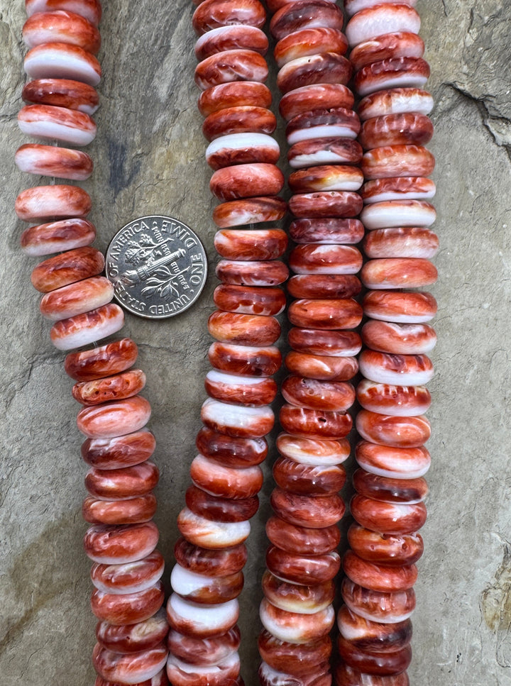 Red Rust Spiny Oyster 12mm Rondelle Bead Strand 8 Inch