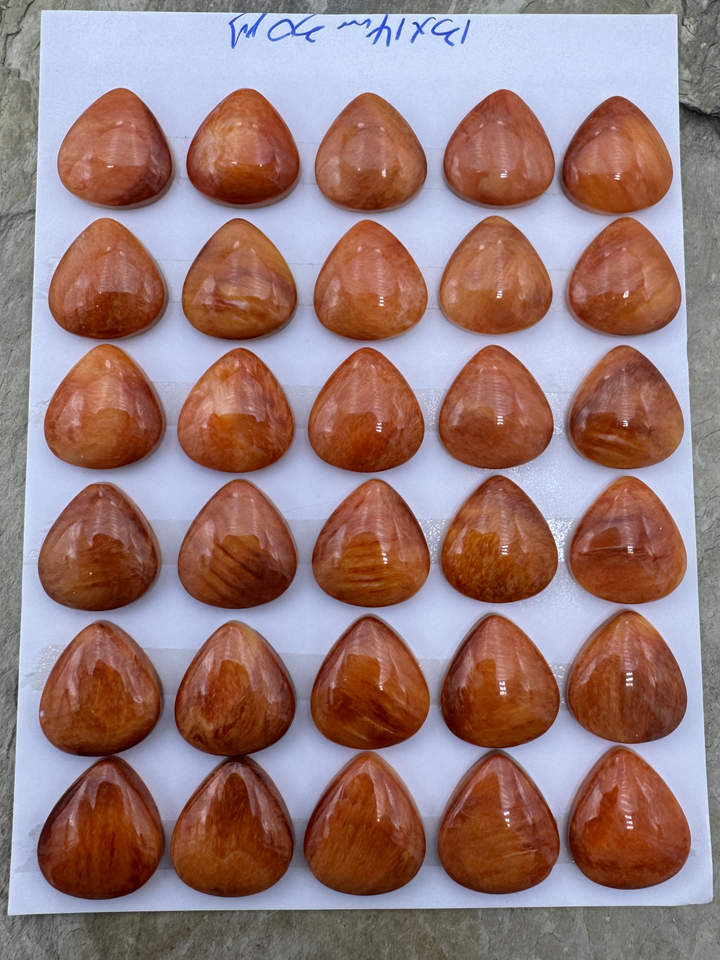 Red/Rust Spiny Oyster 13x14mm Teardrop Shaped Cabochons