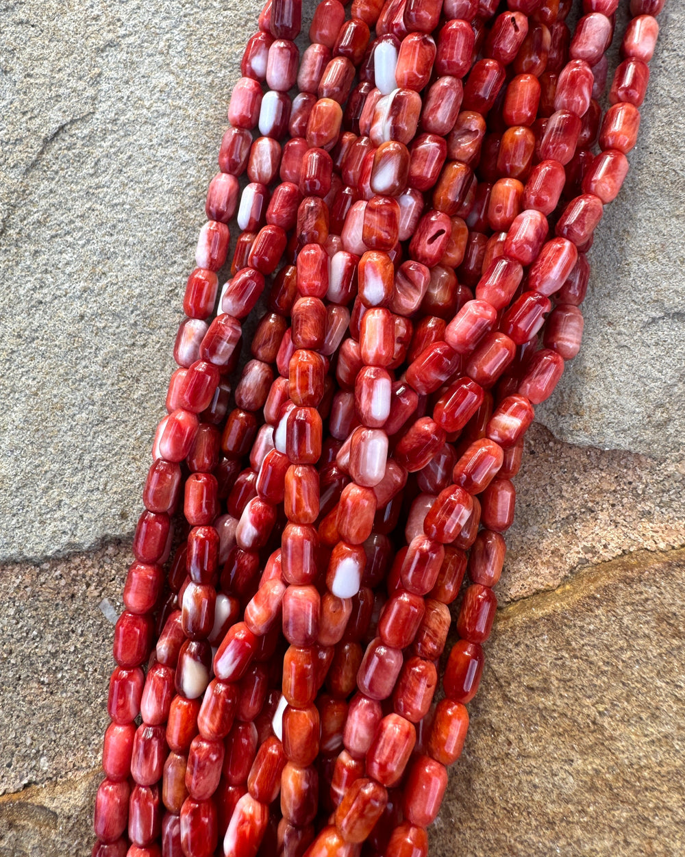 Red/Rust Spiny Oyster 3x6mm Rice Beads (16 Inch Strand)