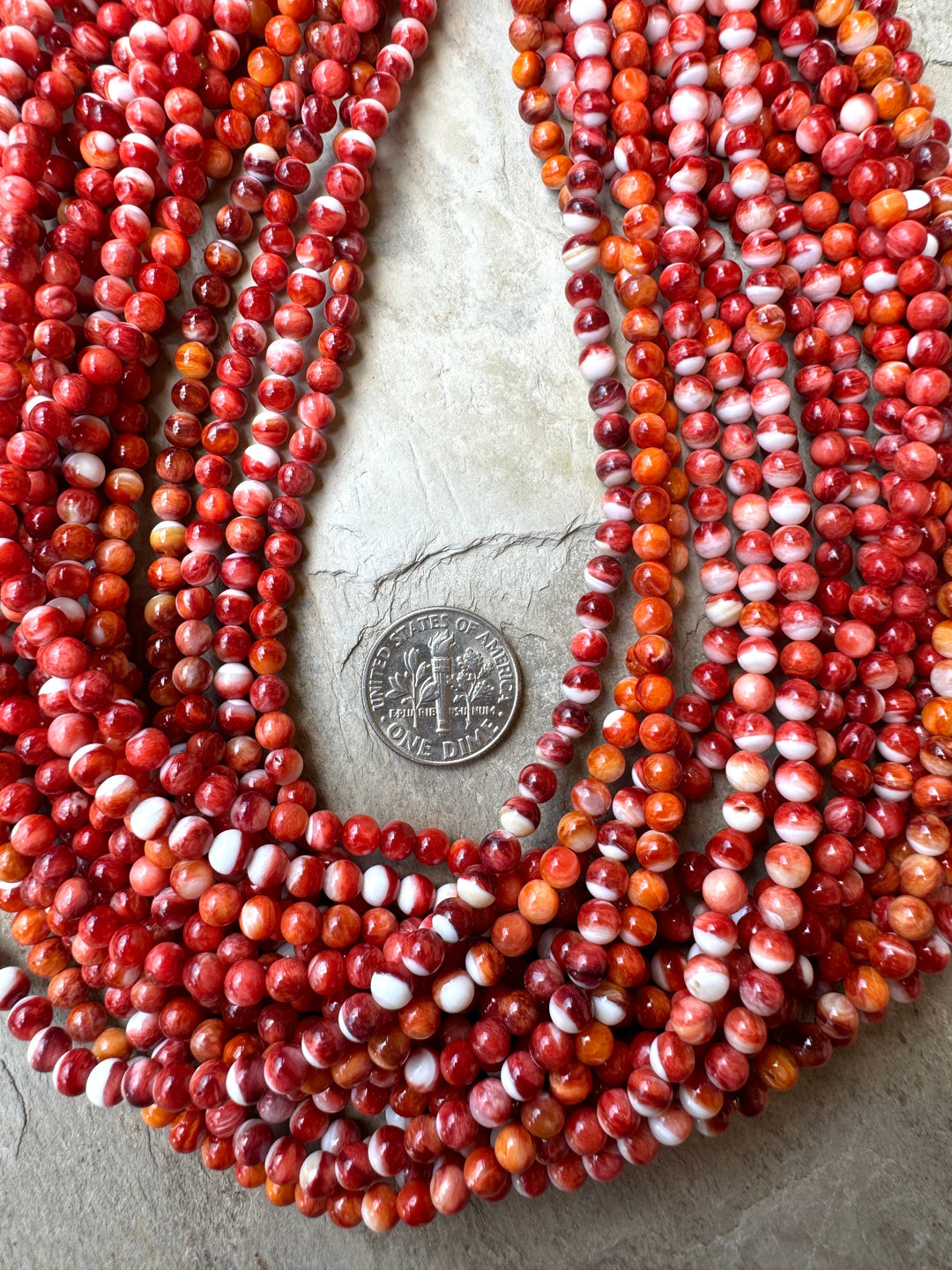 Red/Rust Spiny Oyster 4mm Round Beads (16 Inch Strand)