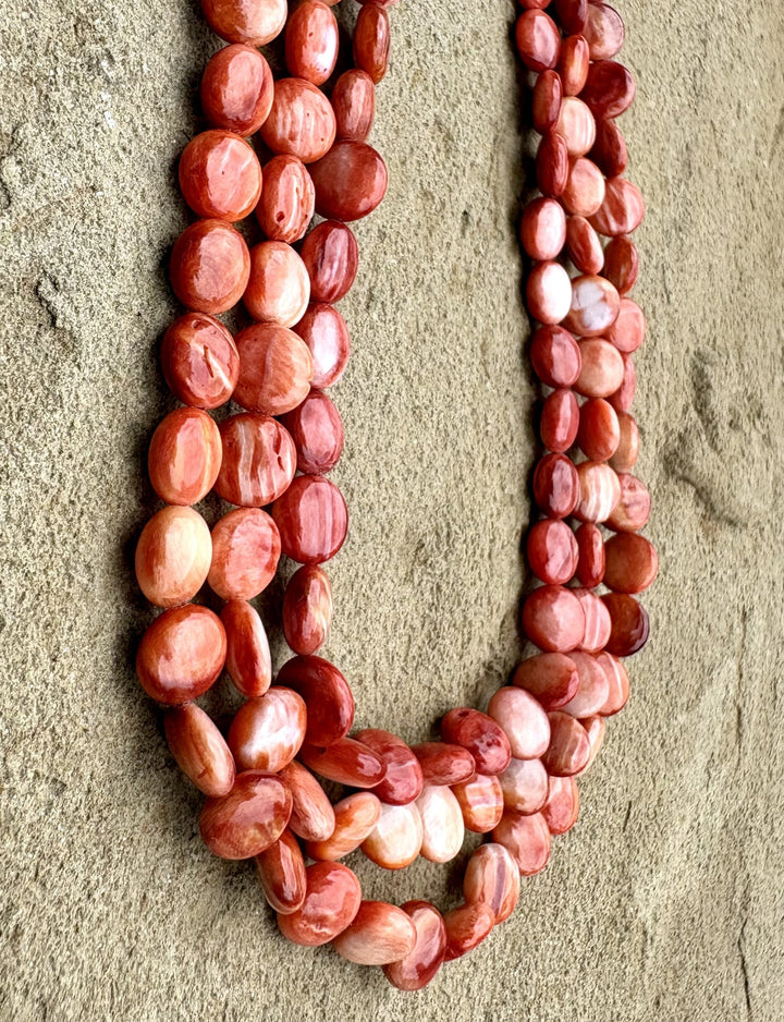 Red/Rust Spiny Oyster 8mm Coin Beads (16 Inch Strand)