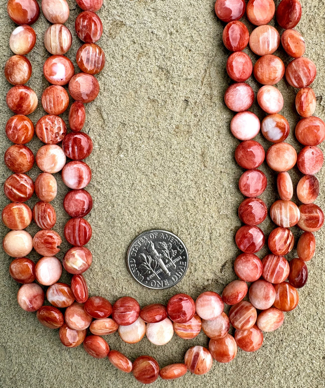 Red/Rust Spiny Oyster 8mm Coin Beads (16 Inch Strand)