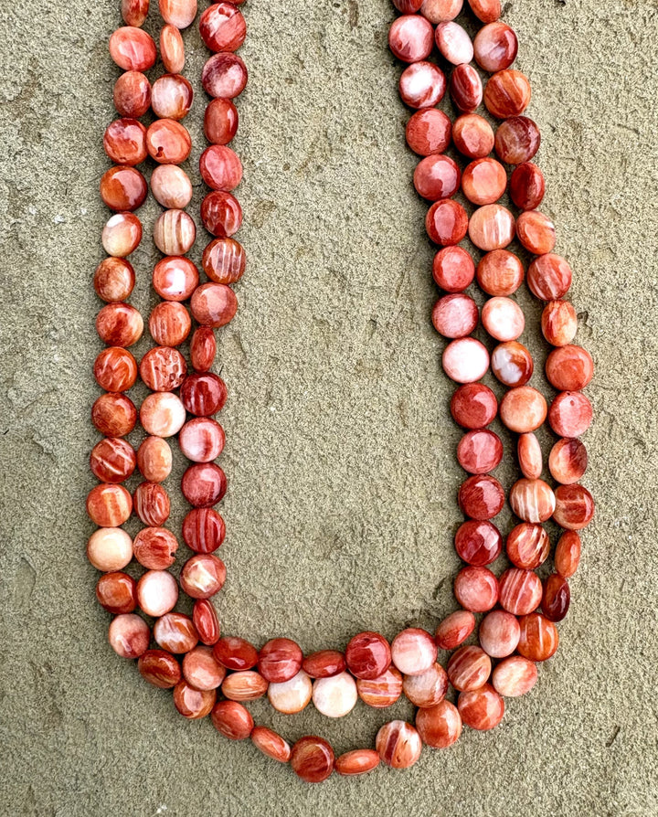 Red/Rust Spiny Oyster 8mm Coin Beads (16 Inch Strand)