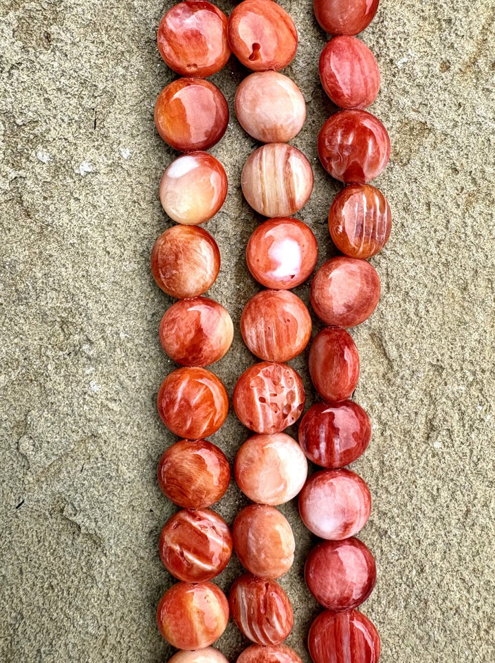 Red/Rust Spiny Oyster 8mm Coin Beads (16 Inch Strand)