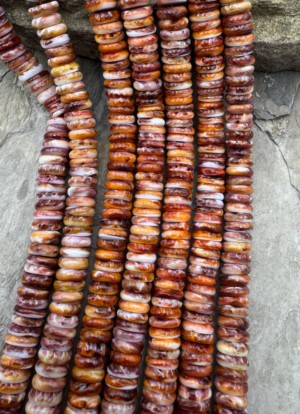 Red Rust Spiny Oyster 9mm Wheel Bead Strand 16 Inch Strand