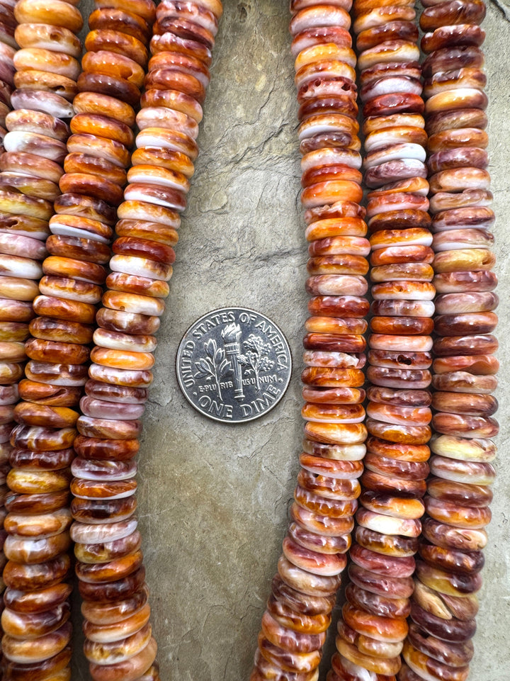 Red Rust Spiny Oyster 9mm Wheel Bead Strand 16 Inch Strand