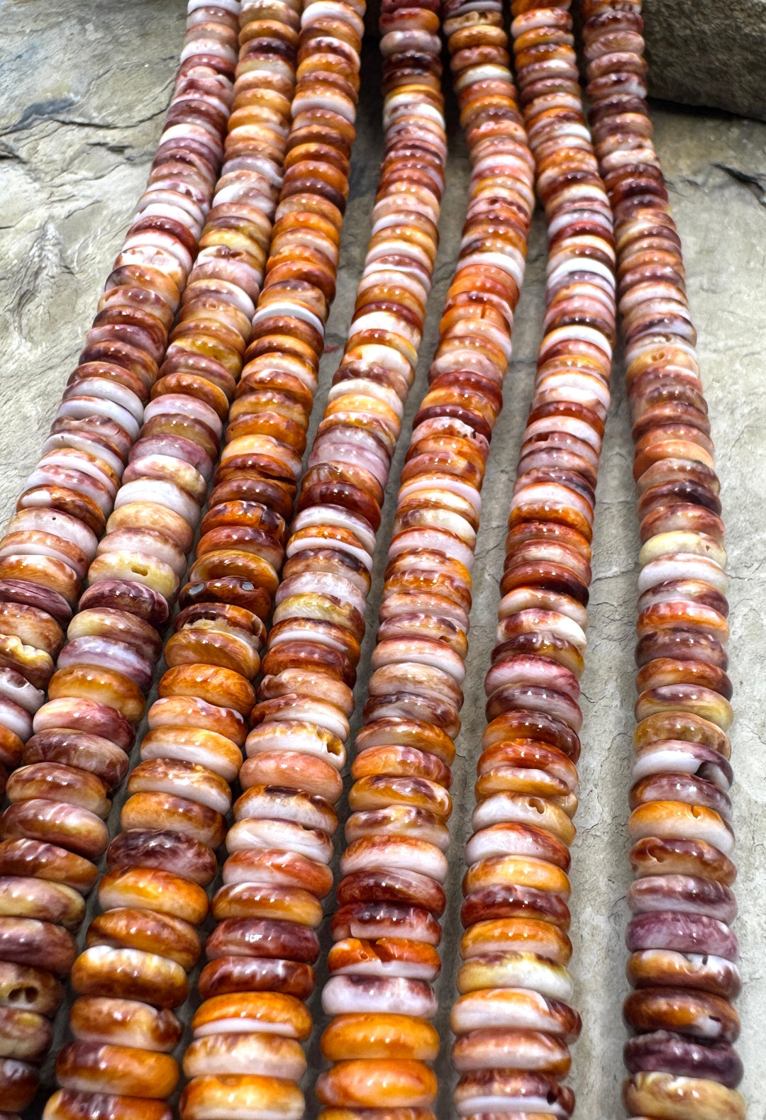 Red Rust Spiny Oyster 9mm Wheel Bead Strand 16 Inch Strand