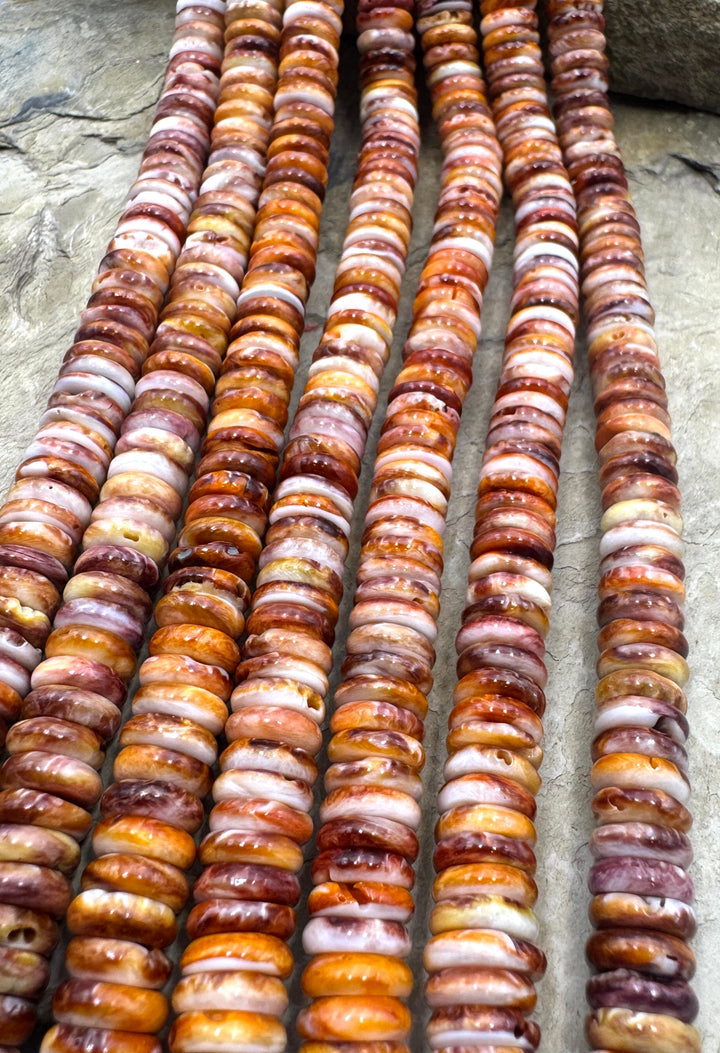 Red Rust Spiny Oyster 9mm Wheel Bead Strand 16 Inch Strand