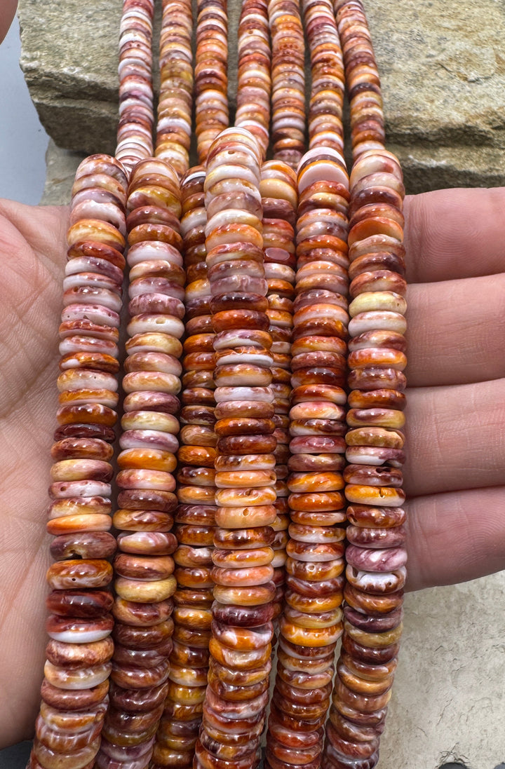 Red Rust Spiny Oyster 9mm Wheel Bead Strand 16 Inch Strand