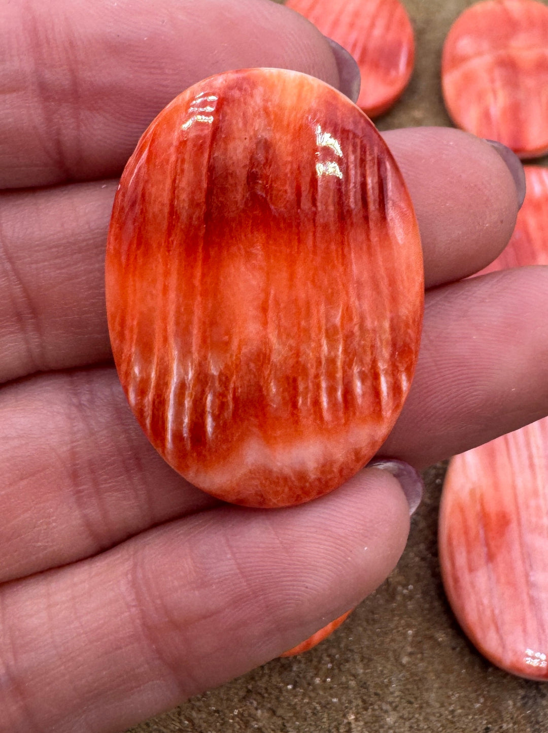 Red/Rust Spiny Oyster Oval Focal Bead 25x35mm Side Drilled