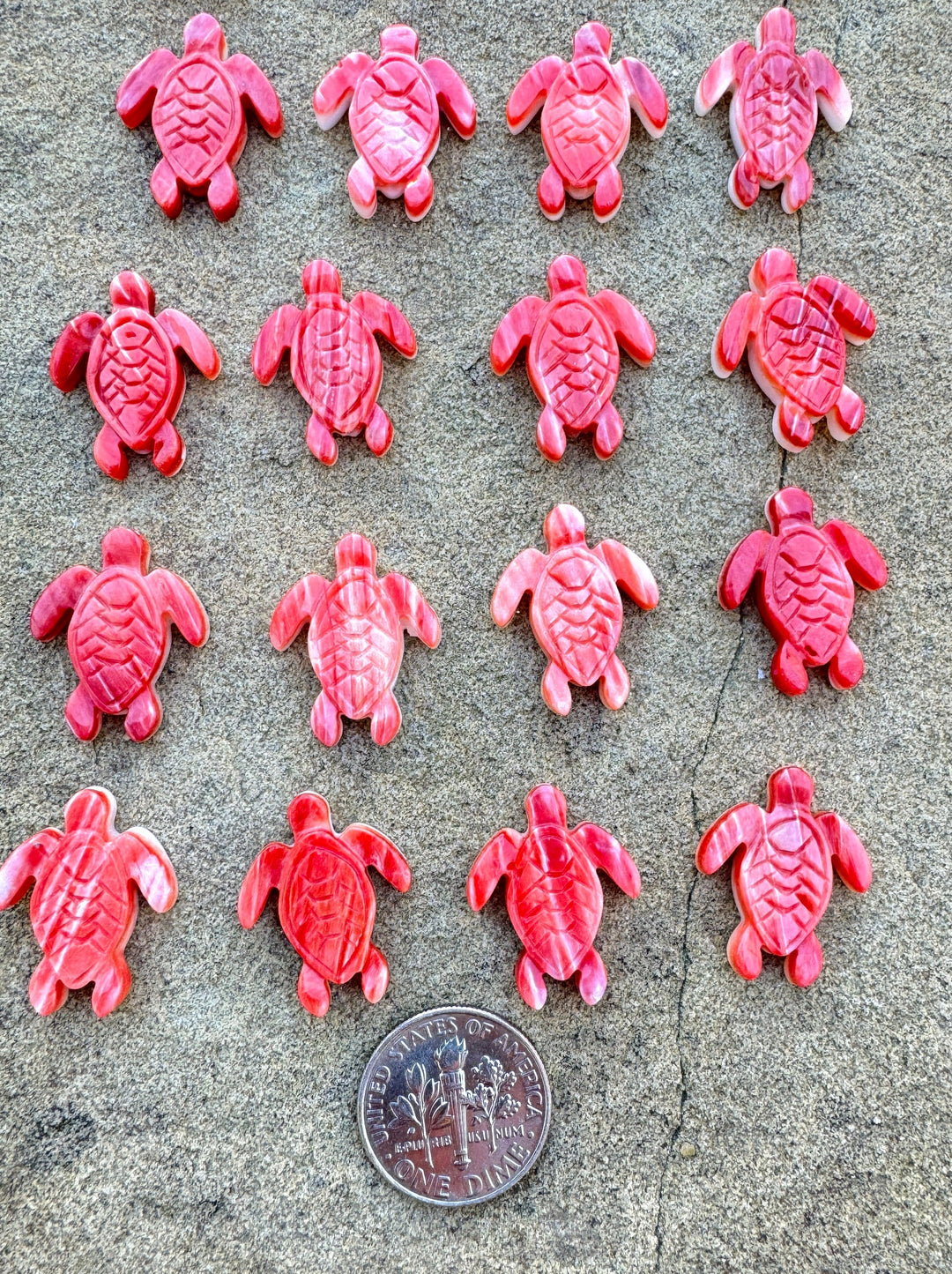 Red/Rust Spiny Oyster Shell Carved Turtle Beads Package