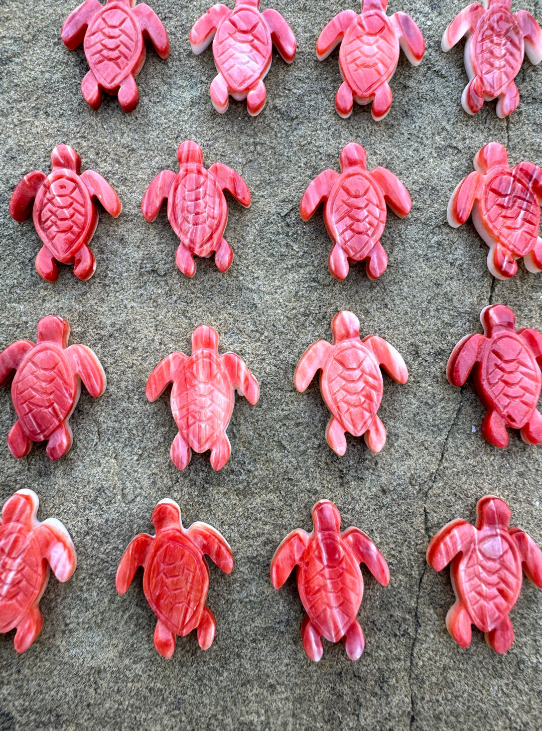 Red/Rust Spiny Oyster Shell Carved Turtle Beads Package