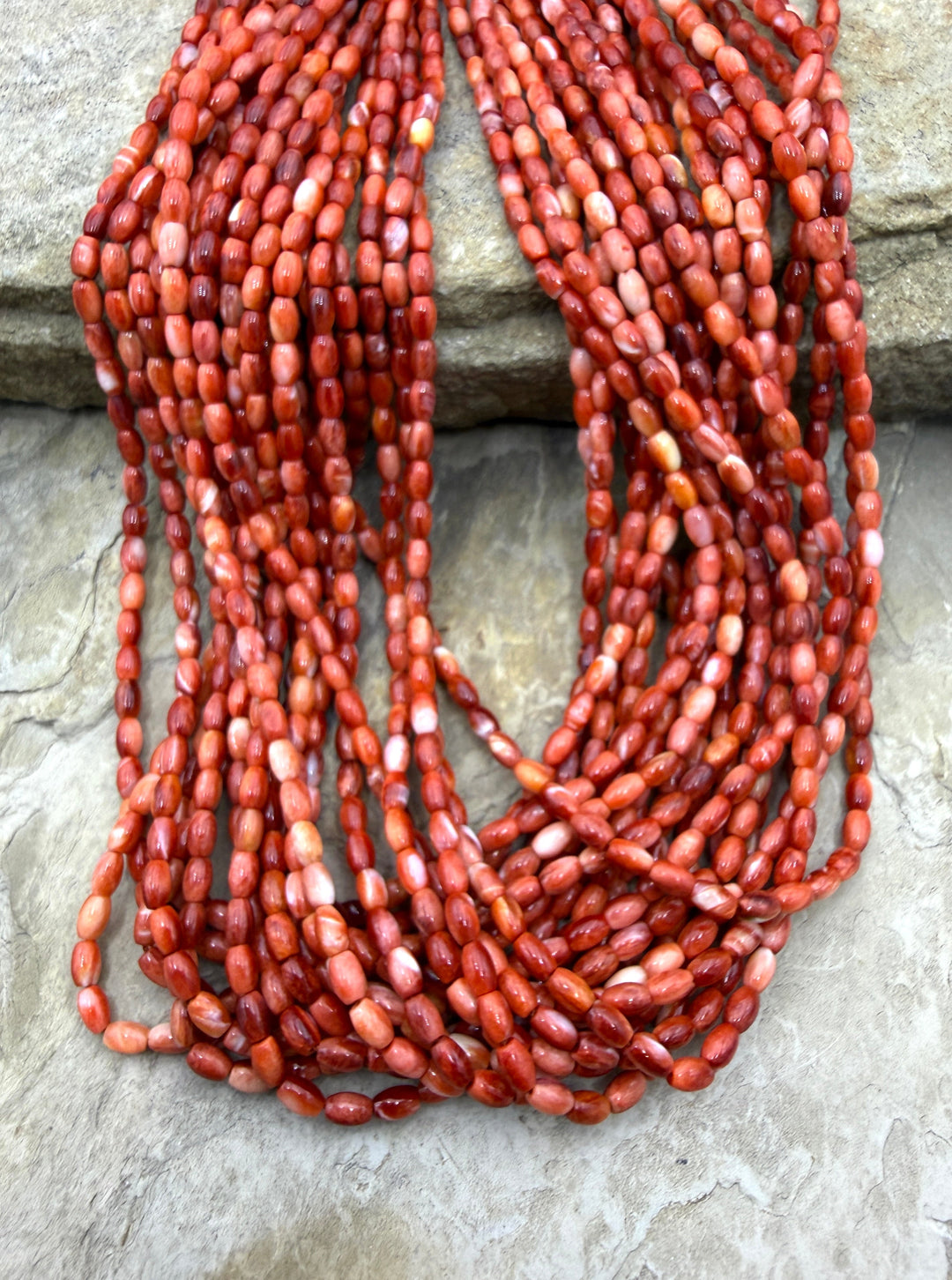 Red Spiny Oyster 3x5mm Rice Beads One 16 Inch Strand