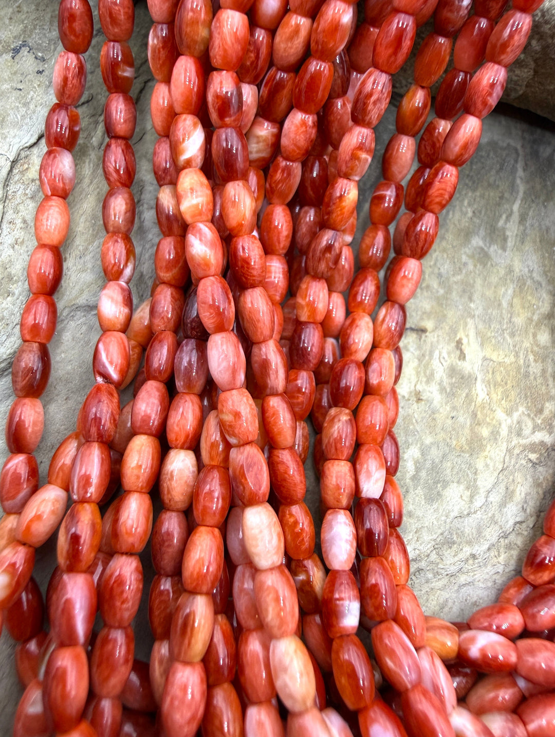 Red Spiny Oyster 3x5mm Rice Beads One 16 Inch Strand