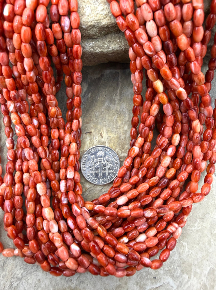 Red Spiny Oyster 3x5mm Rice Beads One 16 Inch Strand