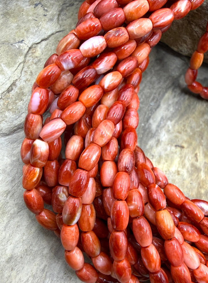 Red Spiny Oyster 3x5mm Rice Beads One 16 Inch Strand