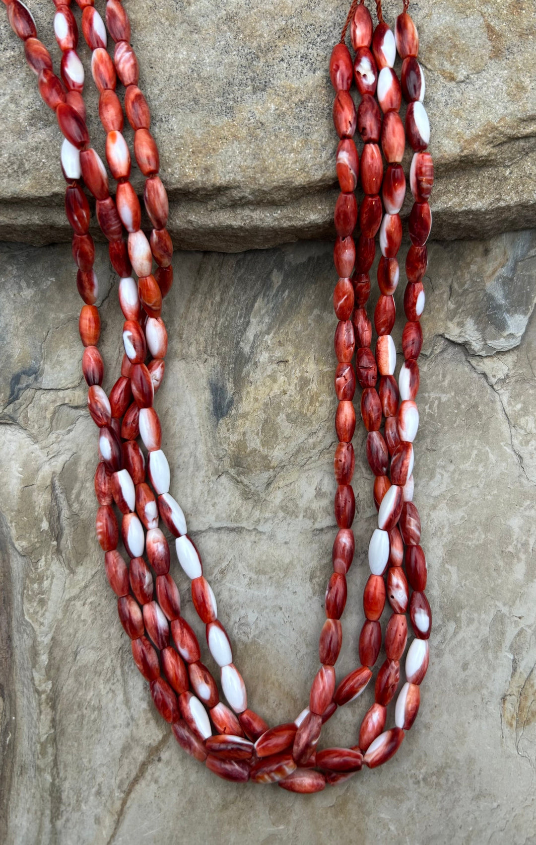 Red Spiny Oyster 5x10mm Rice Beads One 16 Inch Strand
