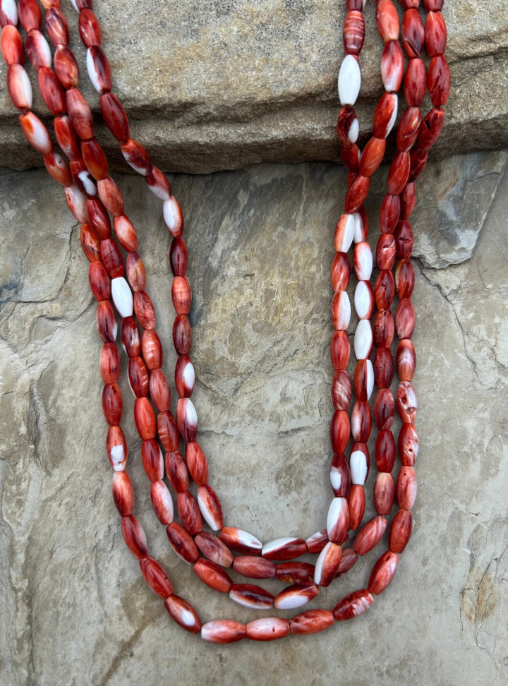 Red Spiny Oyster 5x10mm Rice Beads One 16 Inch Strand