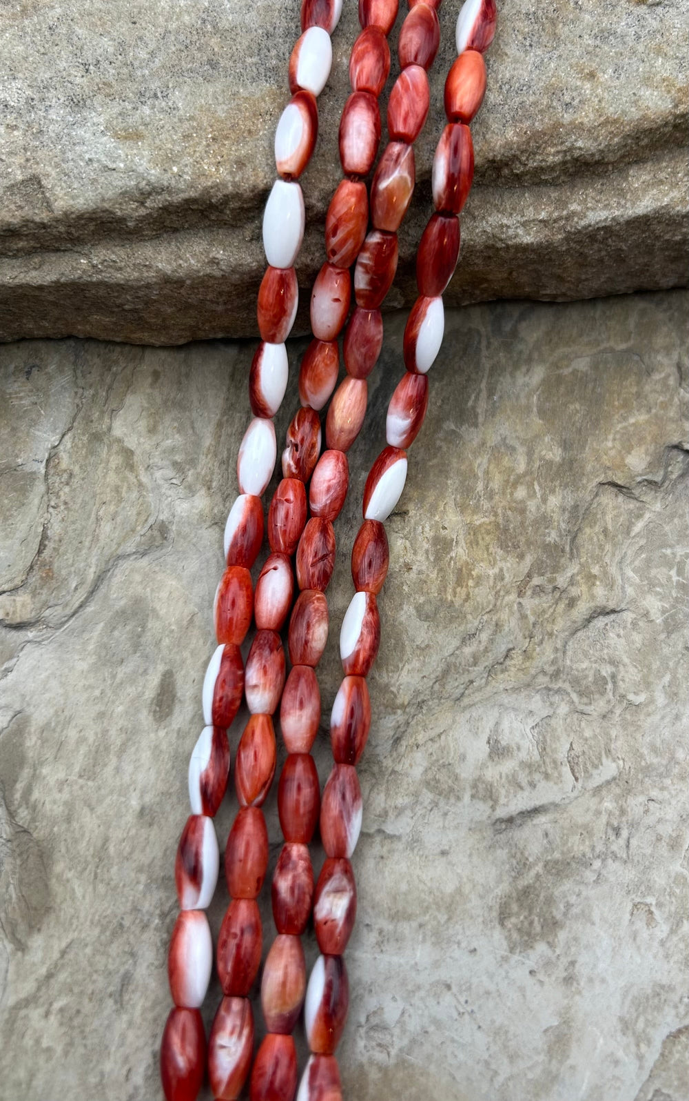 Red Spiny Oyster 5x10mm Rice Beads One 16 Inch Strand