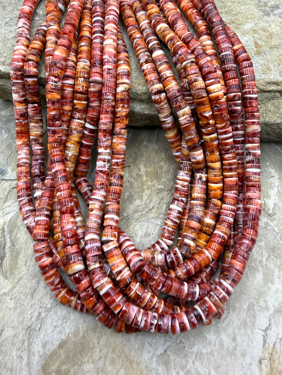 Red Spiny Oyster 6mm Heishi Beads One 16 Inch Strand