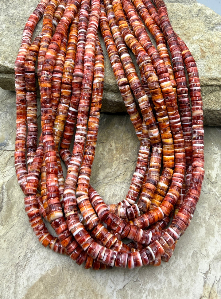 Red Spiny Oyster 6mm Heishi Beads One 16 Inch Strand
