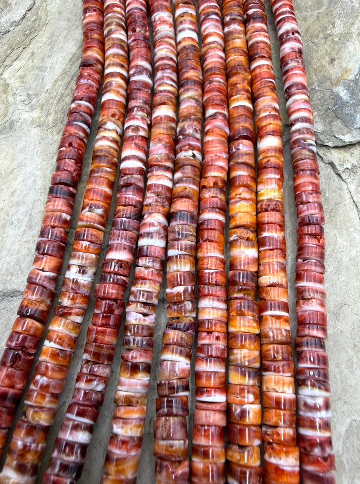 Red Spiny Oyster 6mm Heishi Beads One 16 Inch Strand