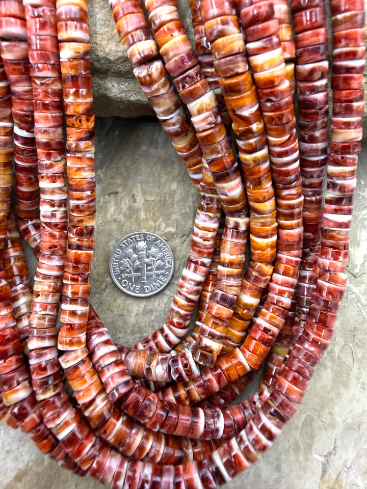 Red Spiny Oyster 6mm Heishi Beads One 16 Inch Strand