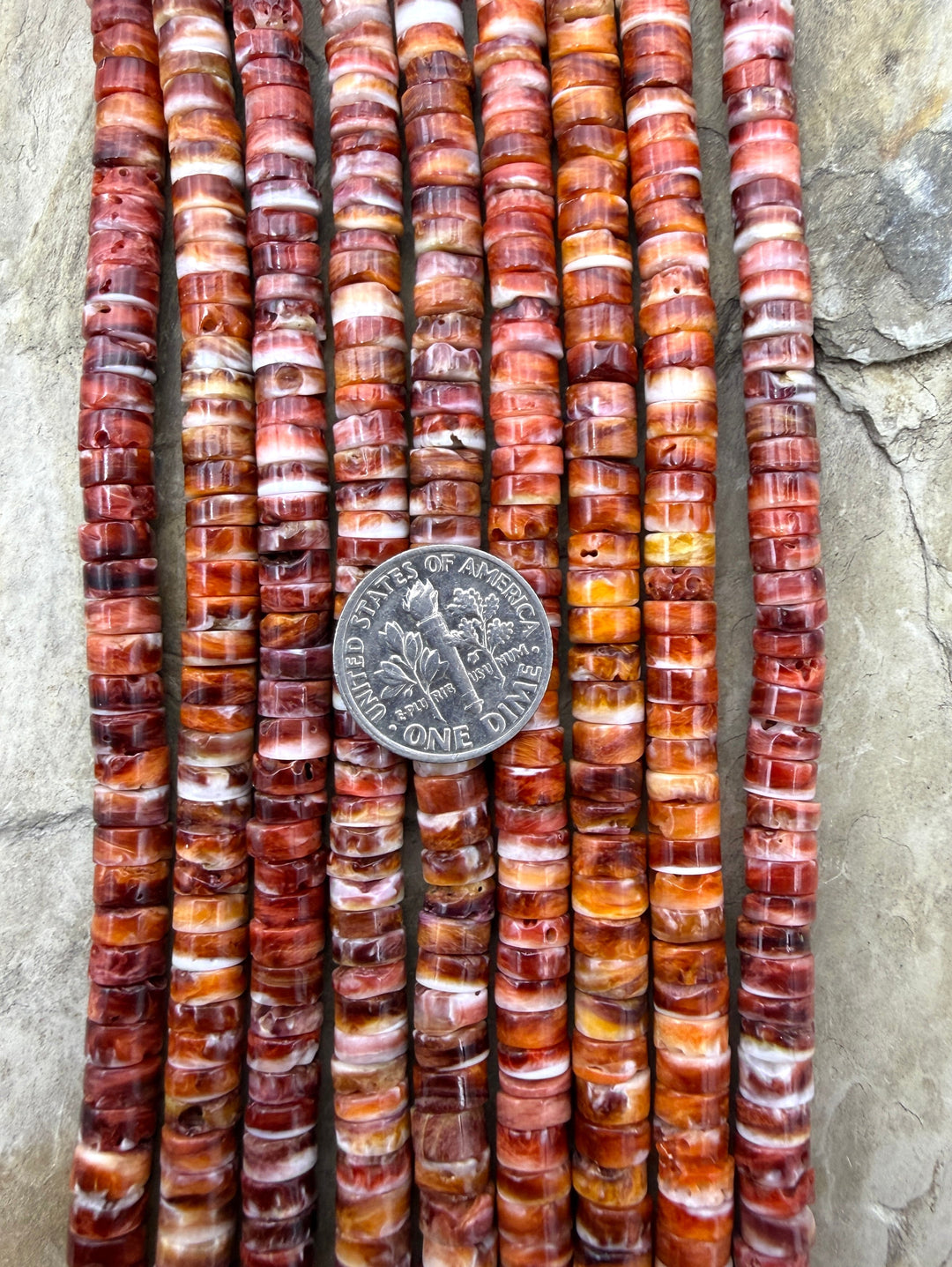 Red Spiny Oyster 6mm Heishi Beads One 16 Inch Strand