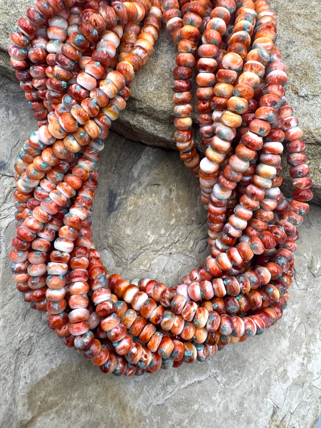 Red Spiny Oyster with Turquoise Inlay 6mm Rondelle Beads 16