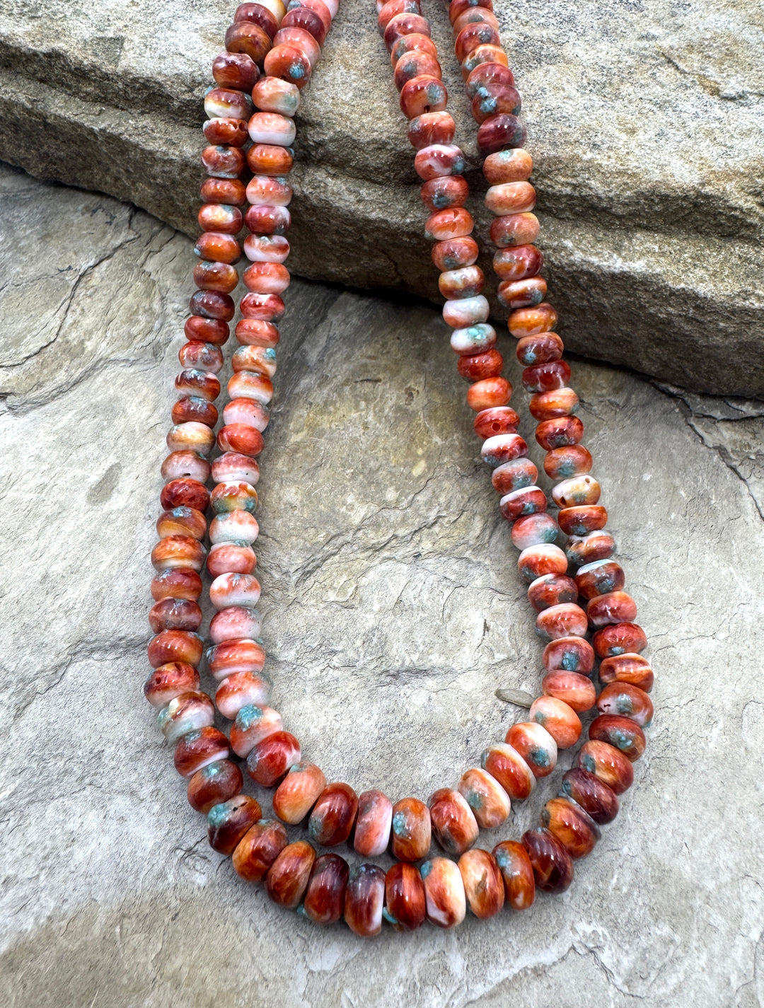 Red Spiny Oyster with Turquoise Inlay 6mm Rondelle Beads 16