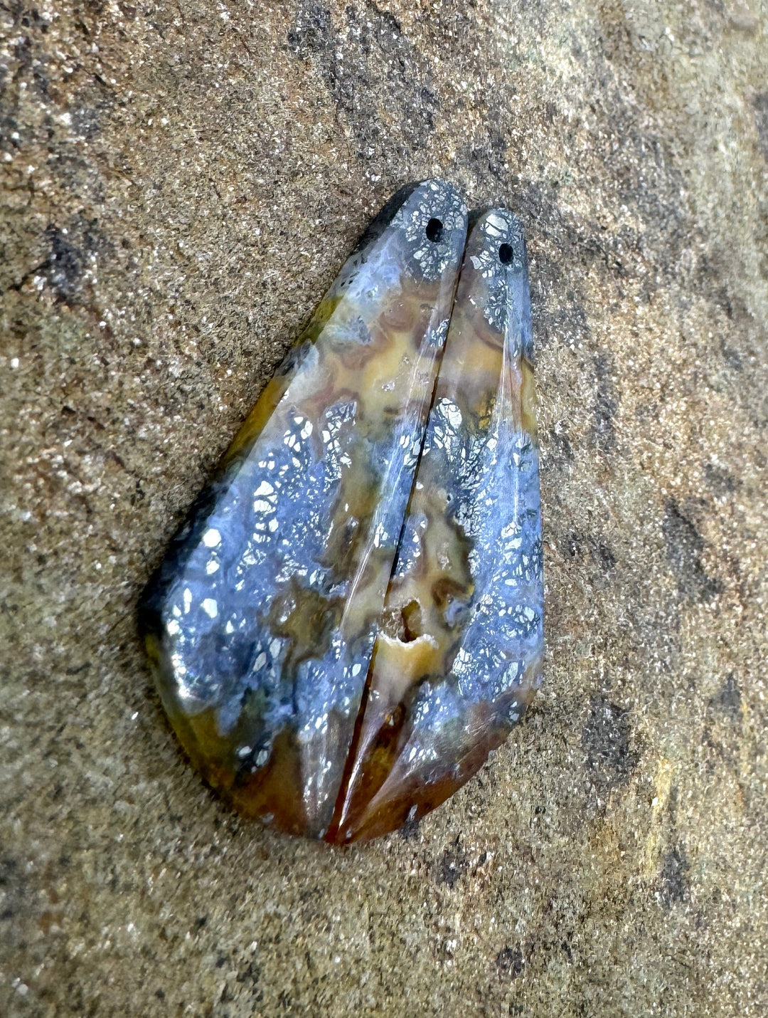 Red/Yellow Macasite Pyrite Matching Earring Slab Bead Pair