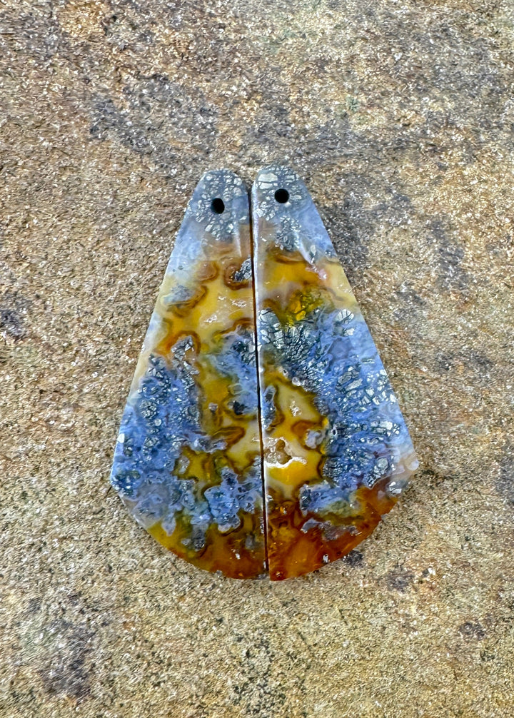 Red/Yellow Macasite Pyrite Matching Earring Slab Bead Pair