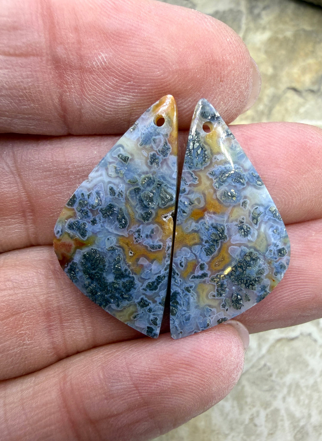 Red/Yellow Macasite Pyrite Matching Earring Slab Bead Pair