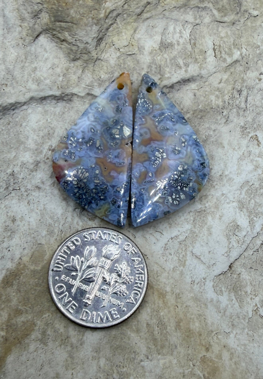 Red/Yellow Macasite Pyrite Matching Earring Slab Bead Pair