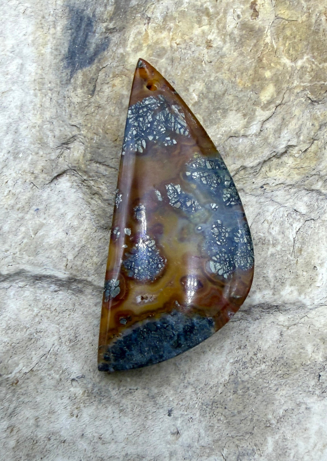 Red/Yellow Macasite Pyrite Matching Earring Slab Bead Pair