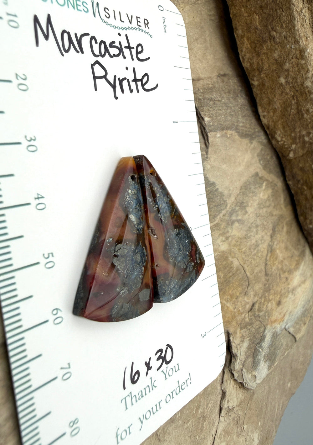 Red/Yellow Marcasite Pyrite Matching Earring Slab Bead Pair