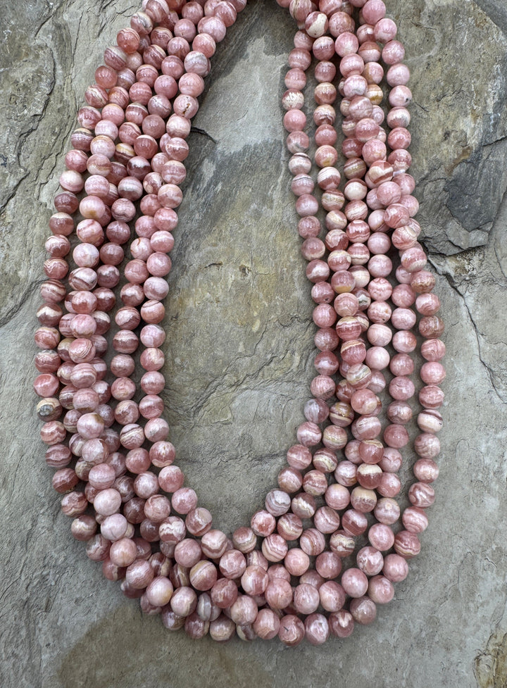 Rhodochrosite 5mm Round Beads 16 inch Strand - Rhodochrosite