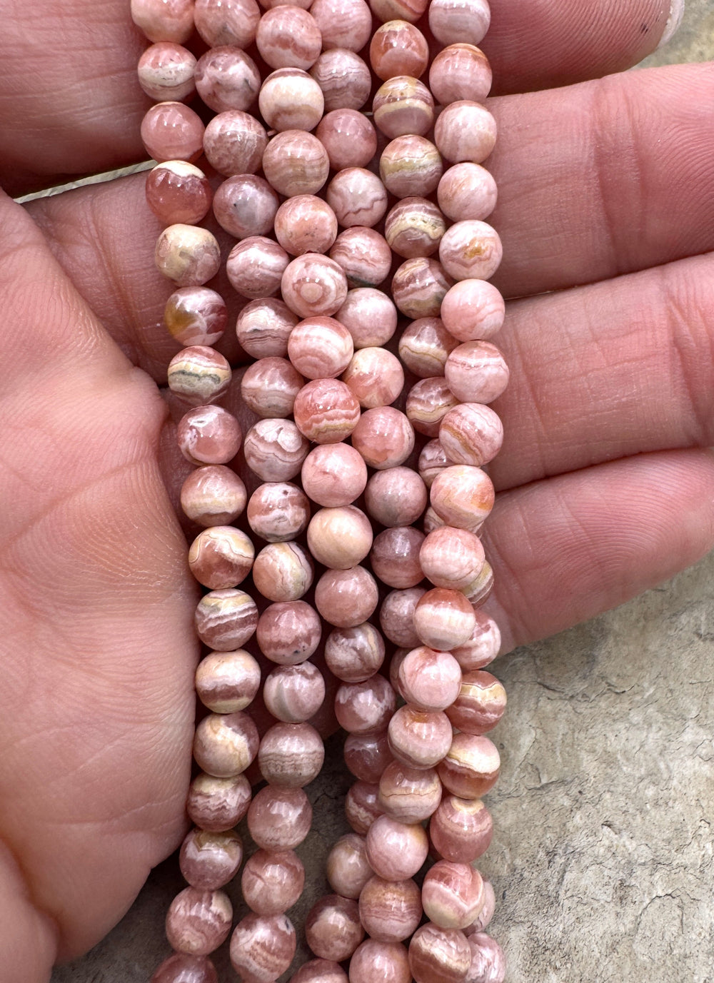 Rhodochrosite 5mm Round Beads 16 inch Strand - Rhodochrosite