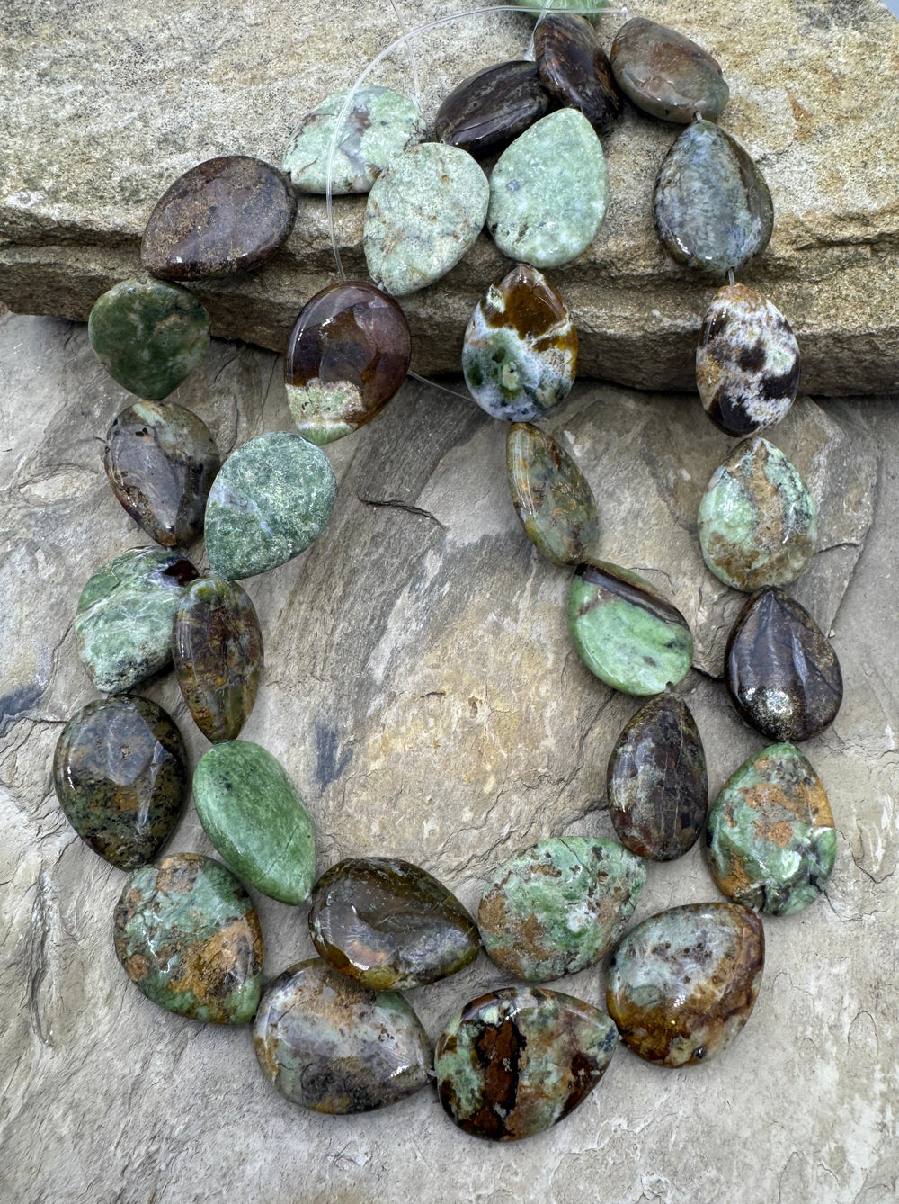 Rhyolite Flat Teardrop 18x25mm Bead Strand 16 Inch Strand