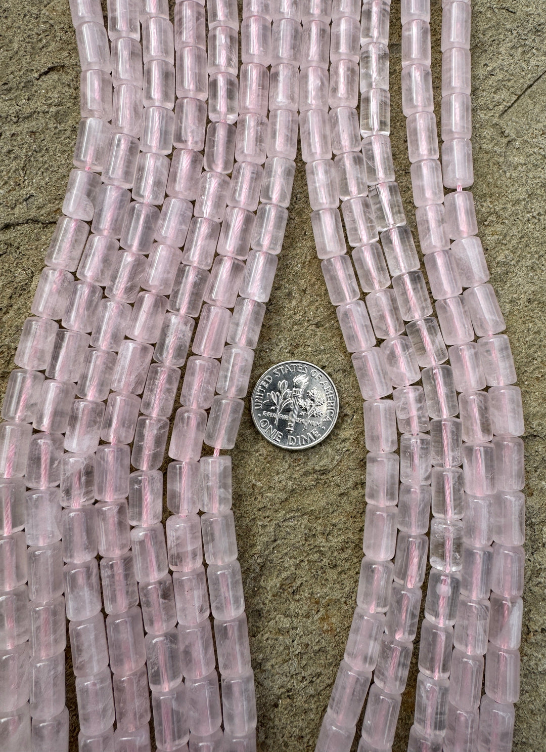 Rose Quartz 6x9mm Tube Bead Strand 16 inch Strand - Smokey